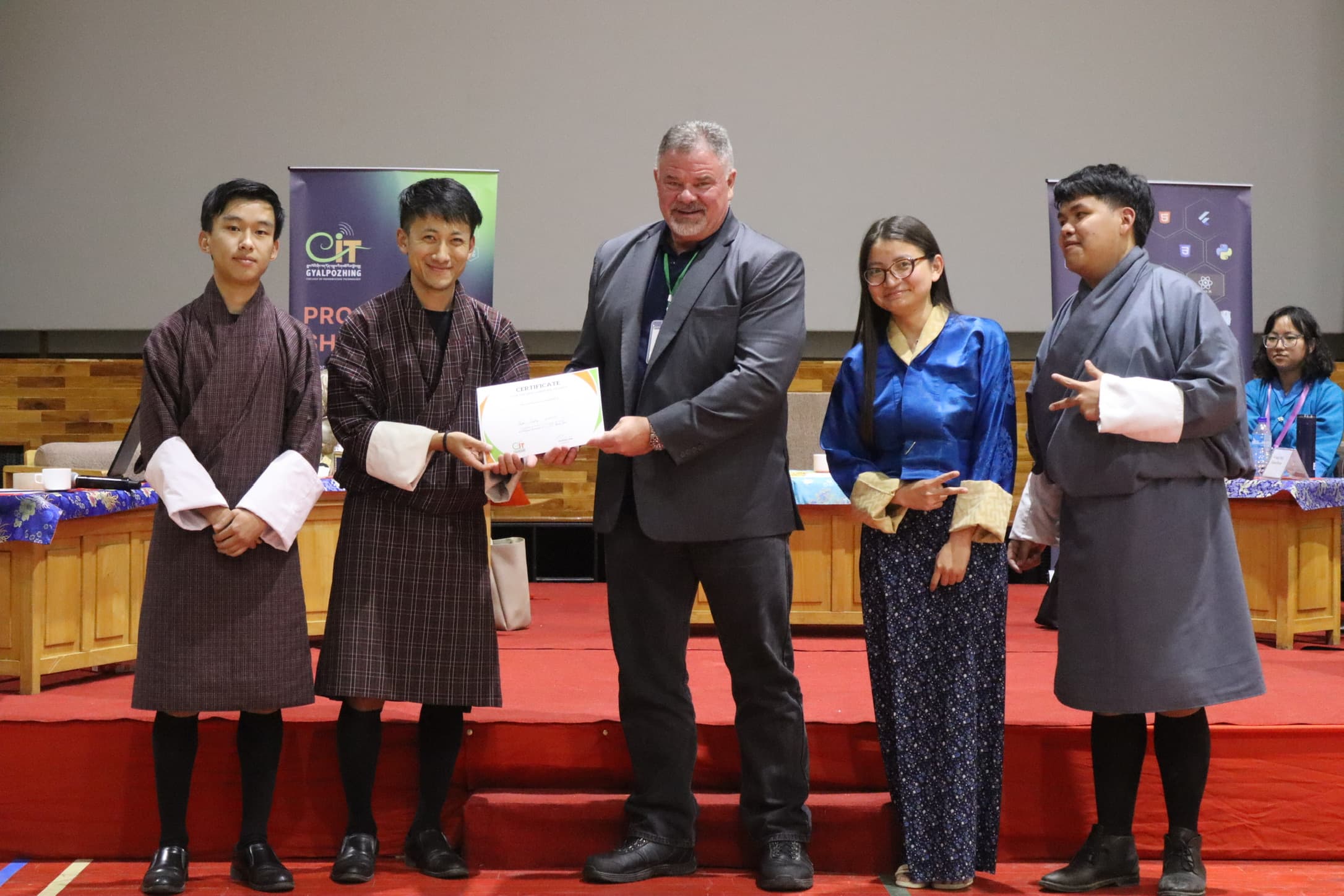 Team receiving Best Project of the Year award at CIT Gyalpozhing